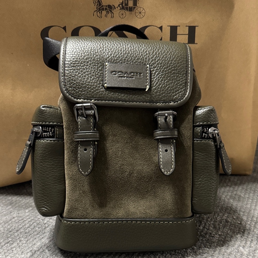Coach Olive Green Leather and Suede Men's Backpack